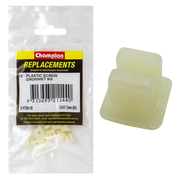 Champion Screw Grommet White 4.2mm Screw Size 7x7mm Hole 10x10mm Head 10Pk C1735-12