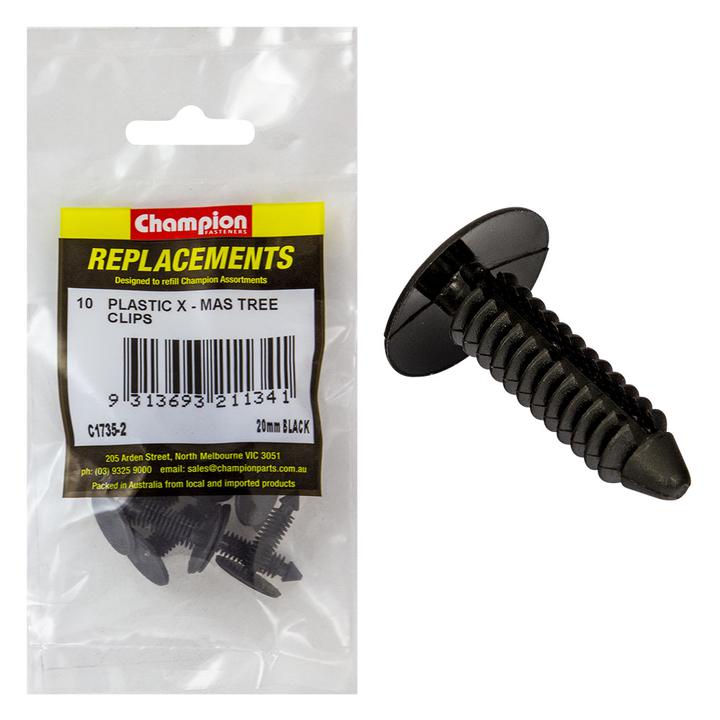 Champion Xmas Tree Clip Black 27mm Stem 7.6mm Diameter 4.6mm Hole 20.4mm Head 10Pk C1735-2