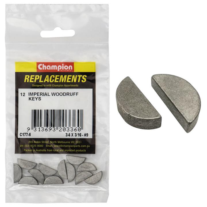 Champion Woodruff Key Imperial 3/16″ x 3/4″ 12Pk C177-6
