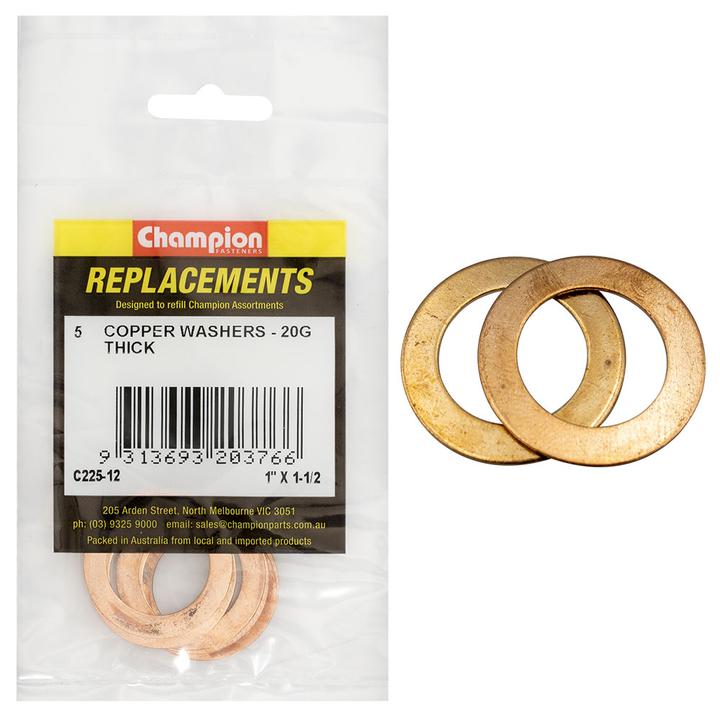 Champion Flat Copper Washer 1″ x 1-1/2″ x 20G 5Pk C225-12