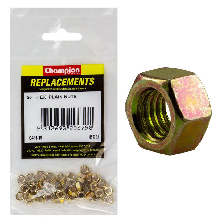 Champion Hex Nut Pack Plain HT M5 x 0.8mm 50Pk C431-19