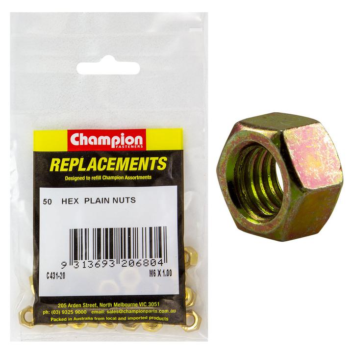 Champion Hex Nut Pack Plain HT M6 x 1.00mm 50Pk C431-20