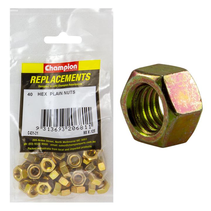 Champion Hex Nut Pack Plain HT M8 x 1.25mm 50Pk C431-21