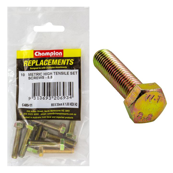 Champion Hex Screw Set HT M8 x 35 x 1.00mm 10Pk C480-11