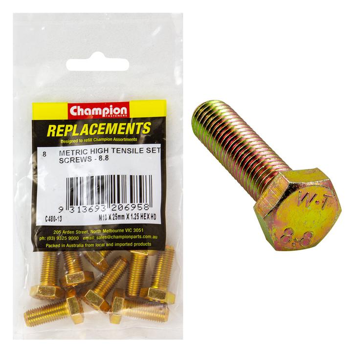 Champion Hex Screw Set HT M10 x 25 x 1.25mm 8Pk C480-13