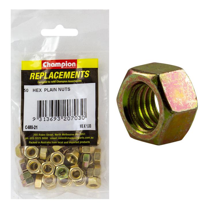 Champion Hex Nut Pack Plain HT M8 x 1.00mm 50Pk C480-21