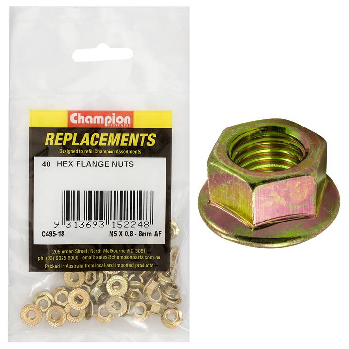 Champion Hex Nut Flange M5 x 0.8mm 40Pk C495-18