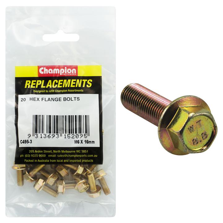 Champion Hex Screw Set Flanged HT M6 x 16mm 20Pk C495-3