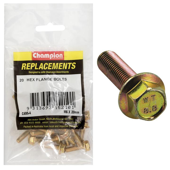 Champion Hex Screw Set Flanged HT M6 x 20mm 20Pk C495-4