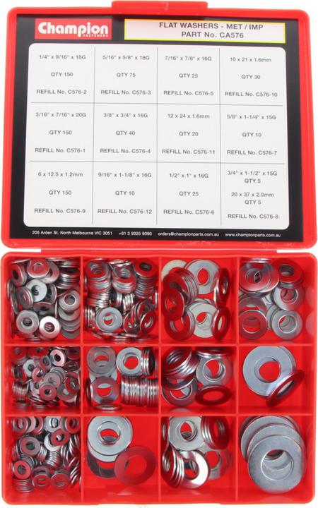 Champion Flat Steel Washer Assortment Pack Imperial/Metric 13 Sizes 695Pk CA576