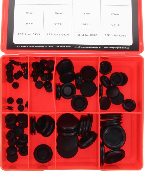 Champion Rubber Blanking Grommet Assortment Pack Imperial 8 Sizes 91Pk CA90