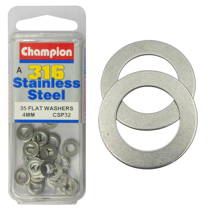 Champion Flat Washer Stainless 4mm 35Pk CSP32