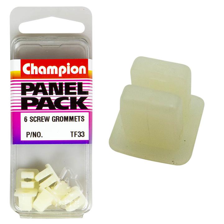 Champion Screw Grommet White 4.2mm Screw Size 7x7mm Hole 10x10mm Head 6Pk TF33