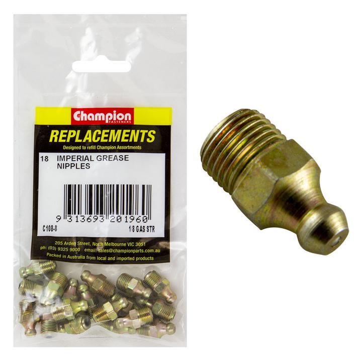 Champion Fasteners Grease Nipple Bsp-Straight 1/8 mm C108-8