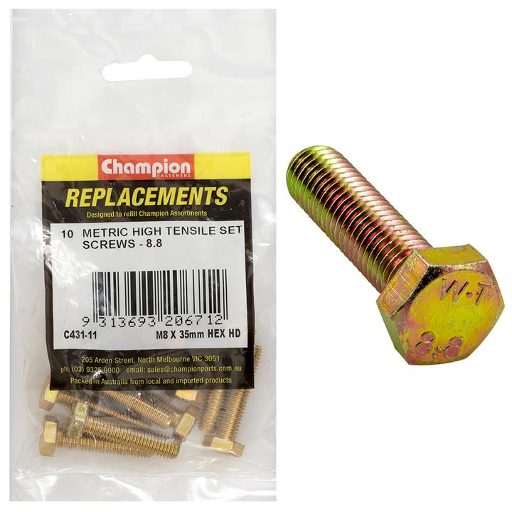 Champion Fasteners Hex Set High Tensile-M8 x 35mm-Grade 8.8 Screws C431-11