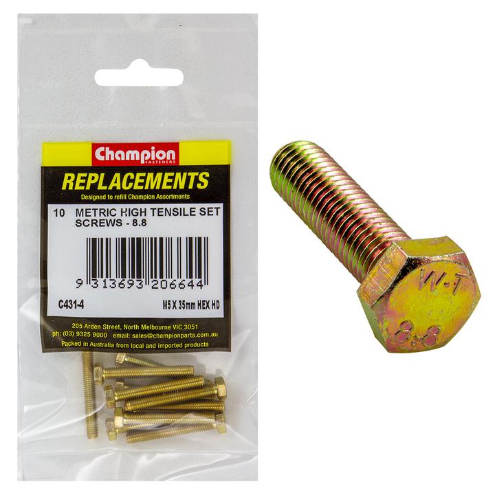 Champion Fasteners Hex Set High Tensile-M5 X 25mm-Grade 8.8 Screws C431-4