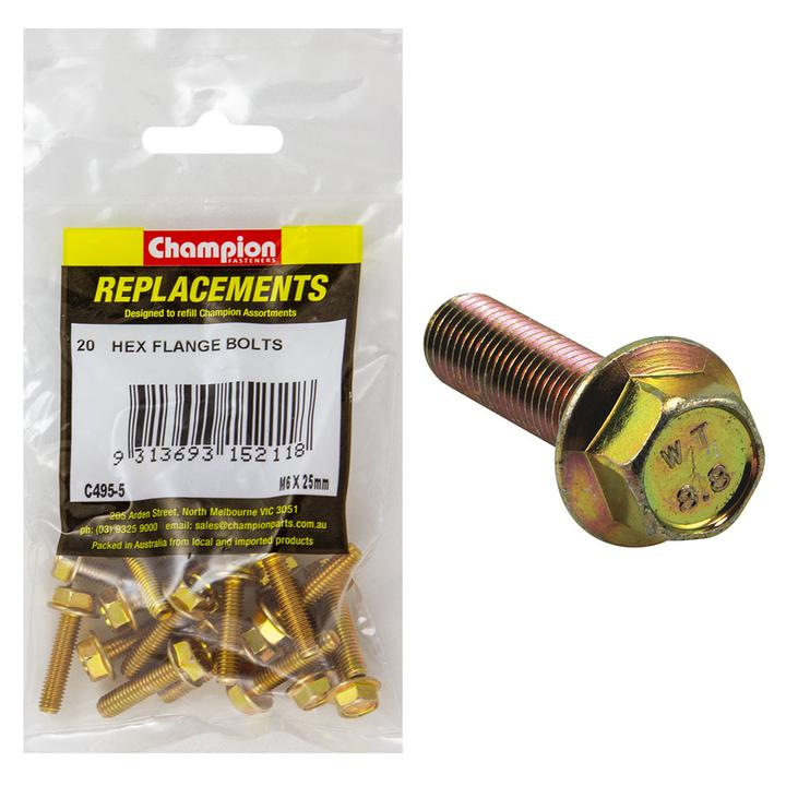 Champion Fasteners Hex Set High Tensile-Flanged-10Af-M6 x 25mm-Grade 8.8 Screws C495-5