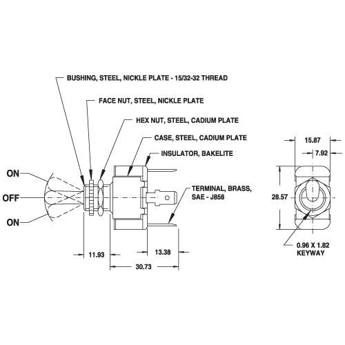 Cole Hersee Toggle Switch SPDT On/Off/On Blade Terminals (Pack of 1) 55016BL