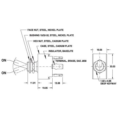 Cole Hersee Toggle Switch DPDT On/On Blade Terminals (Pack of 1) 55018BL