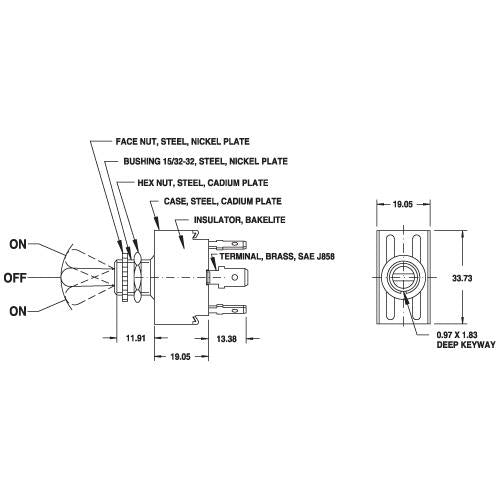 Cole Hersee Toggle Switch DPDT On/Off/On Blade Terminals (Pack of 1) 55019BL