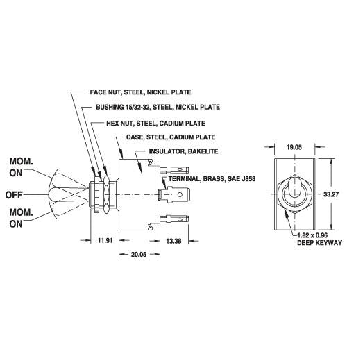 Cole Hersee Toggle Switch MOM On/Off/MOM On DPDT Rated 25A 12V (Pack of 1) 55065-03BL