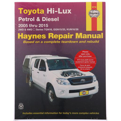 Haynes Repair Manual Suits Toyota Hi Lux 4x4 & 4x2 05-15 92738
