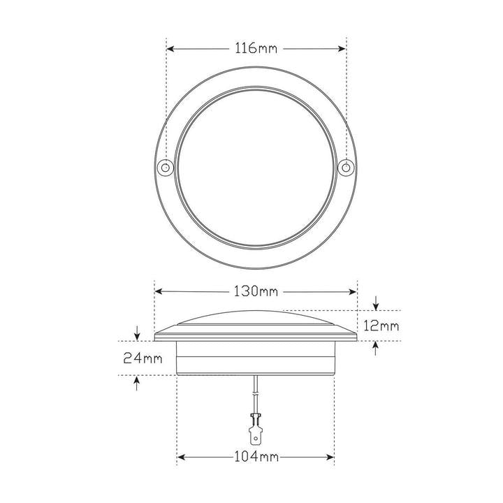 LED Autolamps Indicator Lamp Clear Round 130mm 12-24V 102ACM