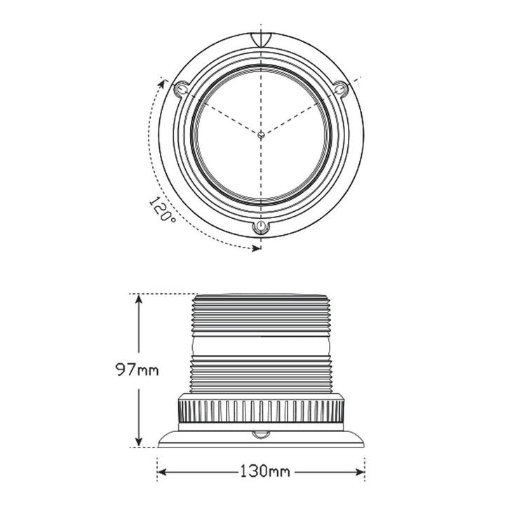 LED Autolamps Beacon Light LED Amber IP67 11/48V Magnetic Mount 128AMM