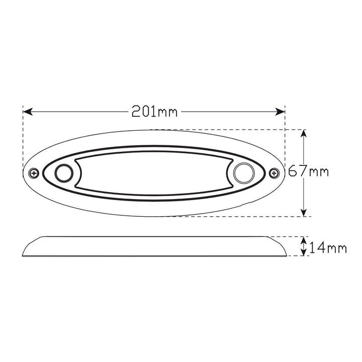 LED Autolamps Large Interior/Exterior Lamp with Aluminium Base and Touch Switch White Oval 400 Effective Lumens 201mm 10-30V 20109WM-SW