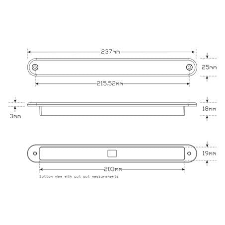 LED Autolamps Reverse 12-LED Light 237x25x18mm 24V Recessed Mount 235W24E