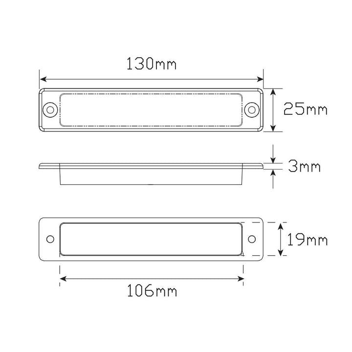 LED Autolamps Indicator Lamp Slimline Amber 130 x 25mm 12V 25A12