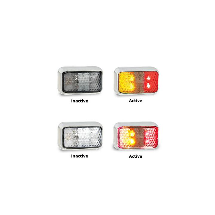 LED Autolamps Chrome Series Side Marker with 40cm Cable Red/Amber with Clear Lens 58x35x21mm 10-30V 35CCARM