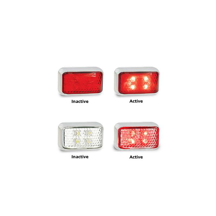 LED Autolamps Chrome Series Rear Marker with 30cm Cable Red with Clear Lens 58x35x21mm 10-30V 35CCRM