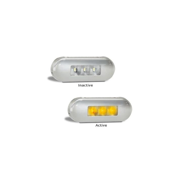 LED AutoLamps Side Marker with Stainless Steel Bezel Amber with Clear Lens 86x31x10mm 12-24V 86AM