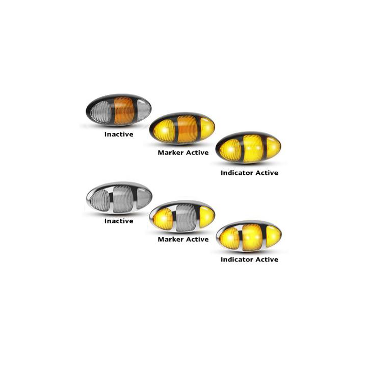 LED Autolamps Twin Function Side Indicator with Amber Side Marker and Black Bezel 97x45x28mm 12-24V 97AIMB