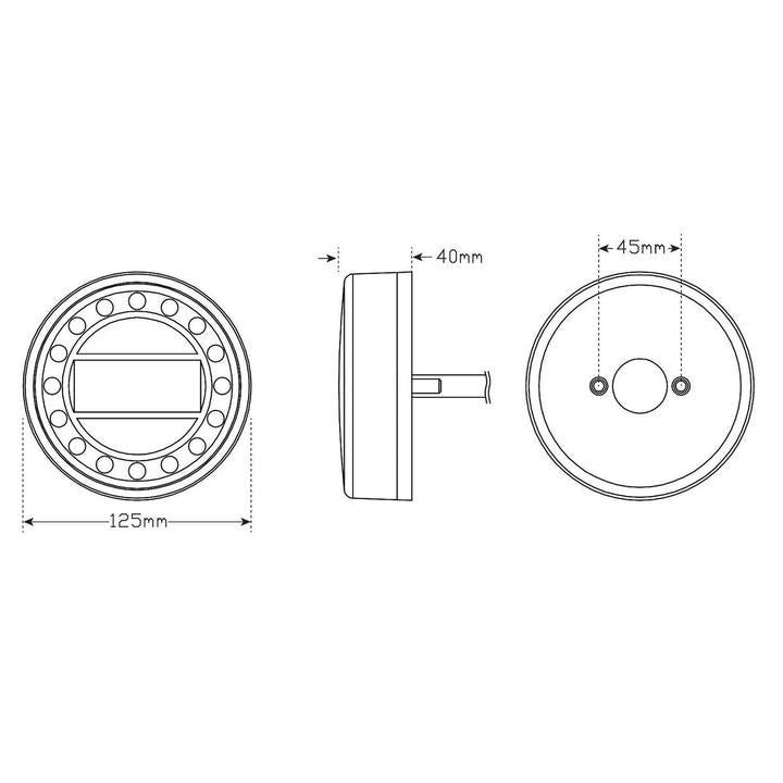 LED Autolamps Stop/Tail/Indicator/Reflector LED Maxilamp Round Light Black Chrome 12-24V MAXILAMPC1XRE