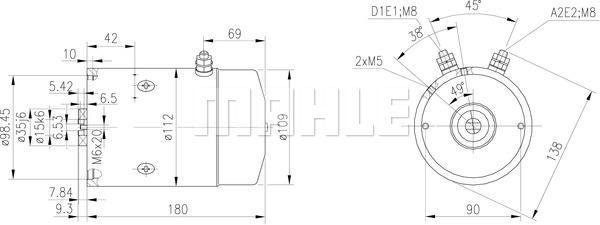 MAHLE DC Motor 12V 2.1Kw CW MM 64