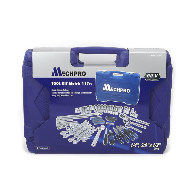 Mechpro Automotive Tool Kit Metric 1/4In, 3/8In & 1/2In Drive 117pc