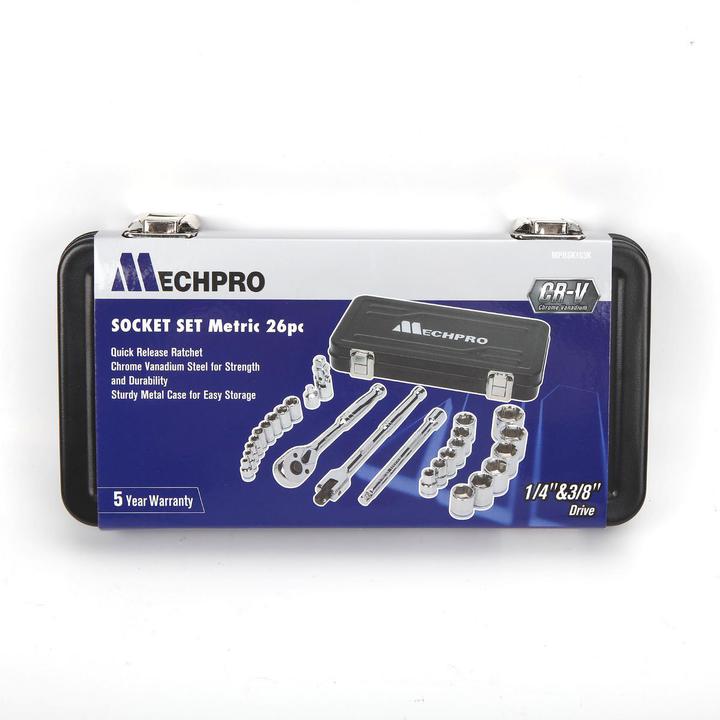 Mechpro Socket Set Metric 1/4In & 3/8In Drive 26pc