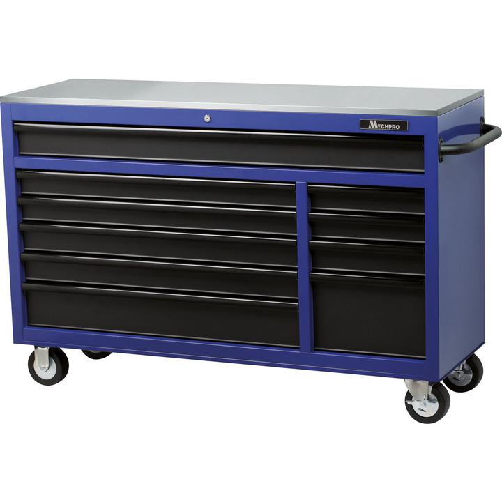 Mechpro 10 Drawer Tool Trolley Stainless Steel Top Workbench 56In Blue
