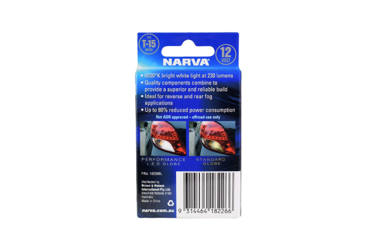 Narva 12V T15 LED Wedge Globes Cool White 6000K 2PK 18226BL