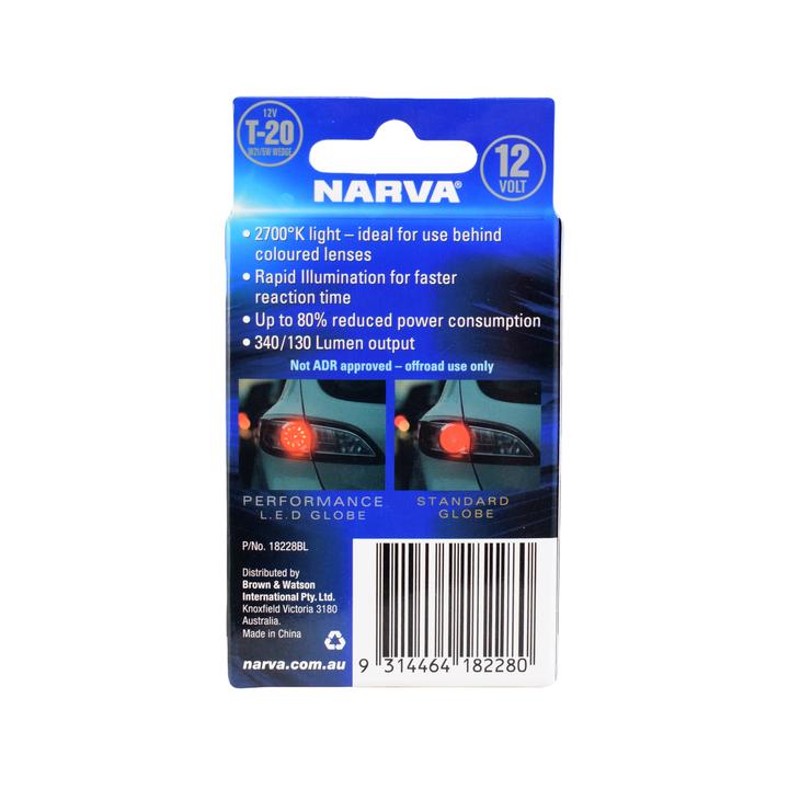 Narva 12V T20 W21/5W LED Wedge Globes Stop Light 2700K 2PK 18228BL