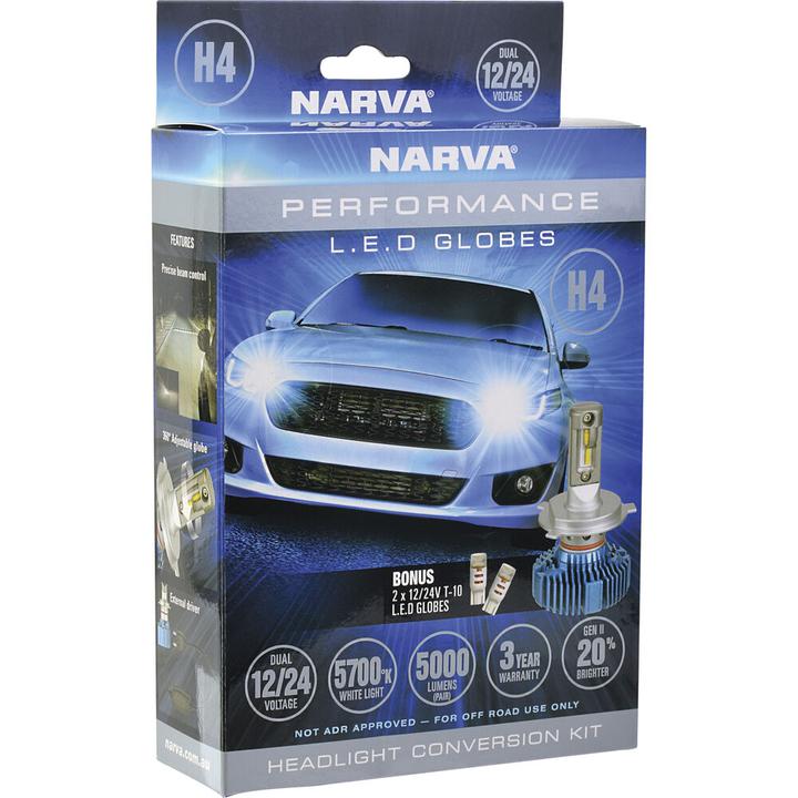Narva H4 12/24V LED Headlight Conversion Kit 5700K BONUS Parking LED Lights