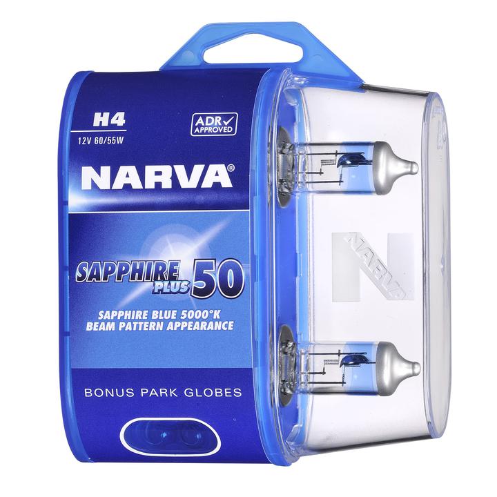 Narva H4 12V 55W Sapphire Plus 50 Halogen Headlight Globes 2Pk