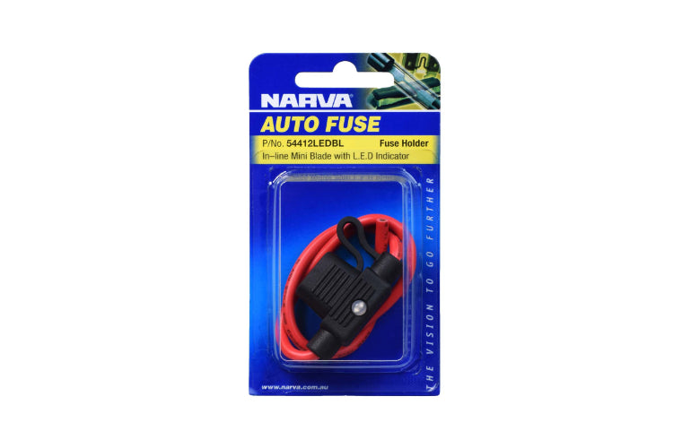 Narva In-Line Mini Blade Fuse Holder with Waterproof Cap & LED Indicator 54412LEDBL