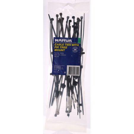 Narva Cable Tie With Fir Tree Mount 4.8x300mm (25Pk) 56802