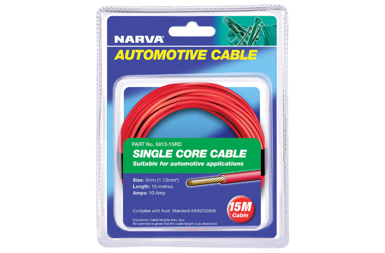 Narva 3mm Single Core Cable Red 10A 15m 5813-15RD