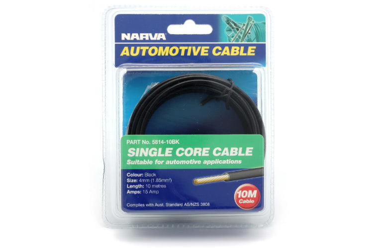 Narva 4mm Single Core Cable Black 15A 10m 5814-10BK