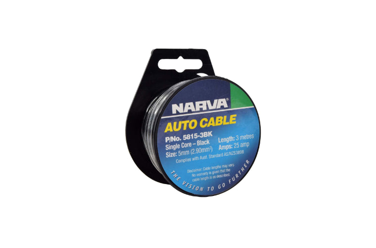 Narva 5mm Single Core Cable Black 25A 3m 5815-3BK