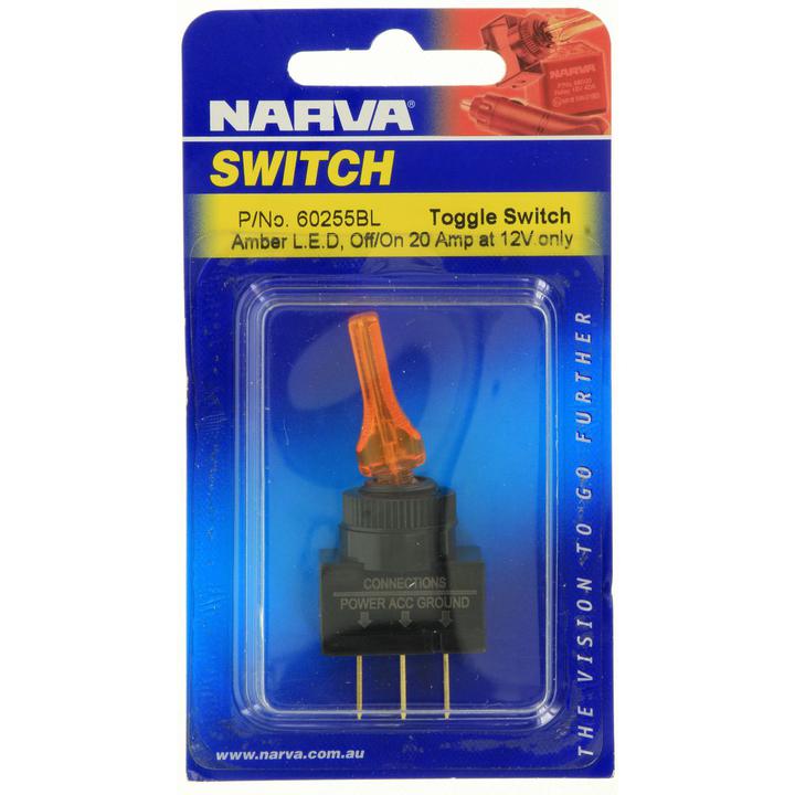 Narva Toggle Switch 20A 12V On/Off LED 60255BL